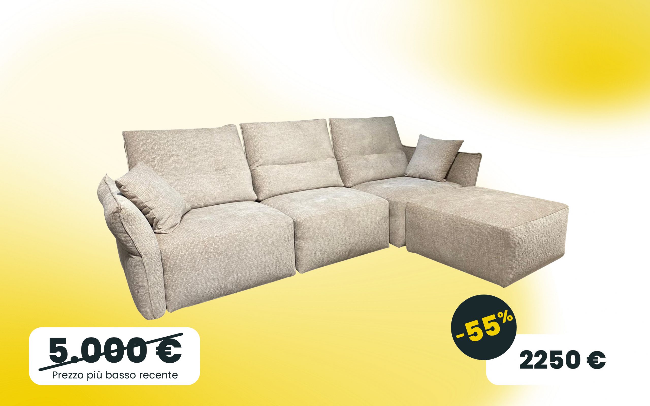 Divano Ghost 3 posti + pouf, marchio Cuborosso tessuto Colosseo Cenere